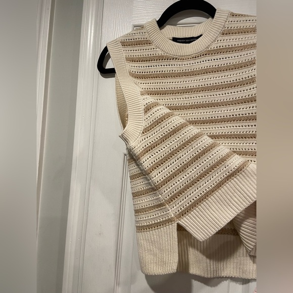 NWT French Connection Size L Ivory Gold Stripe Cotton Blend Sleeveless Knit Top - Picture 3 of 12